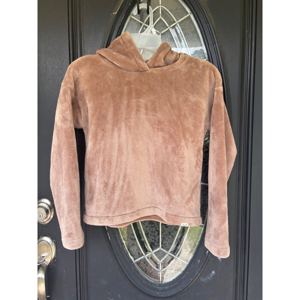 Abercrombie Kids Faux Fur Plush Hoodie Mauve Brown Girls Size 11/12 Pullover